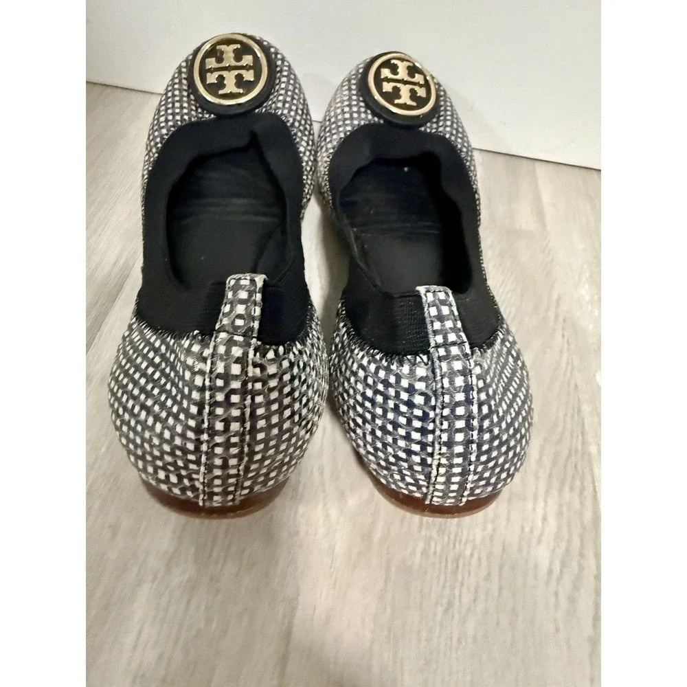 Tory Burch Ballet Flats Black White Patterned Logo Women Size 5M